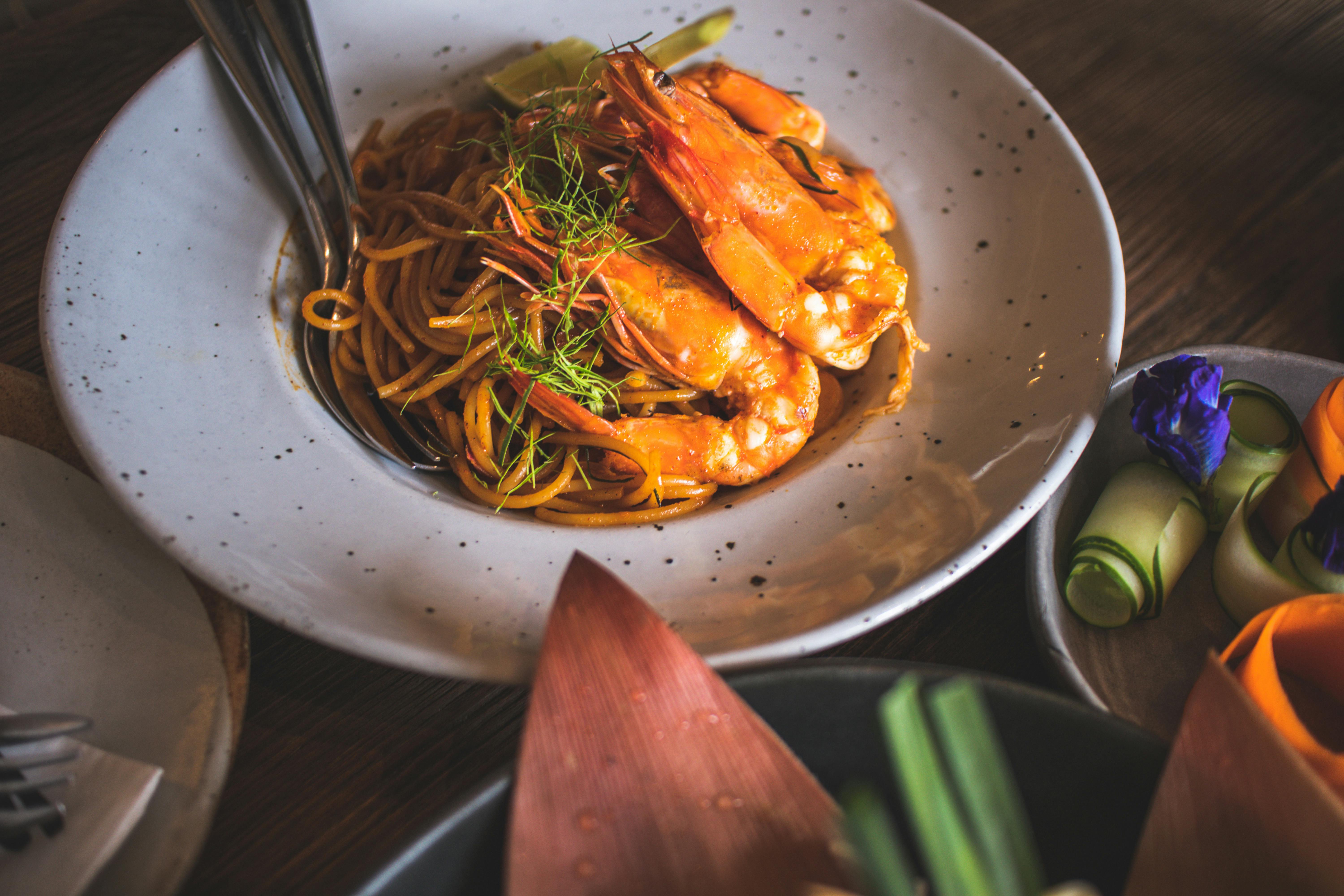 Shrimp pasta with anchovy tomato sauce